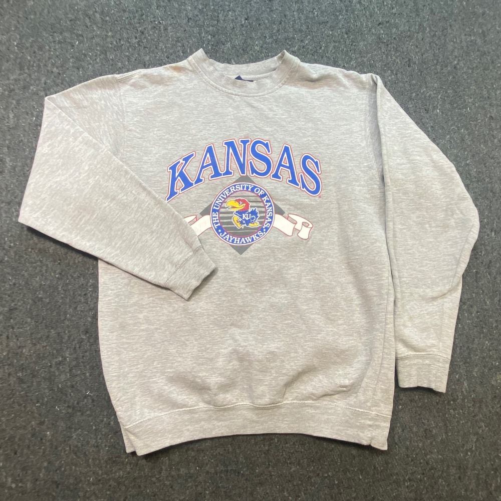 Pro Player Vintage Men‎ M Gray Kansas Jayhawks NCAA Graphic Crewneck Sweatshirt